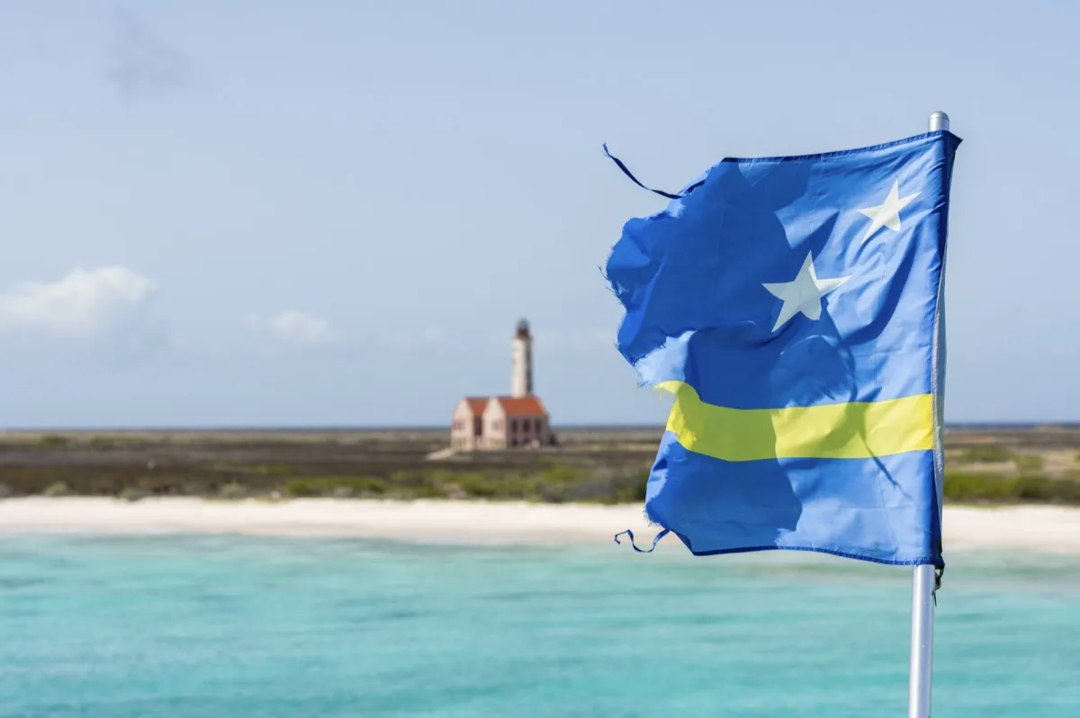 Curaçao flag waving in a tropical breeze